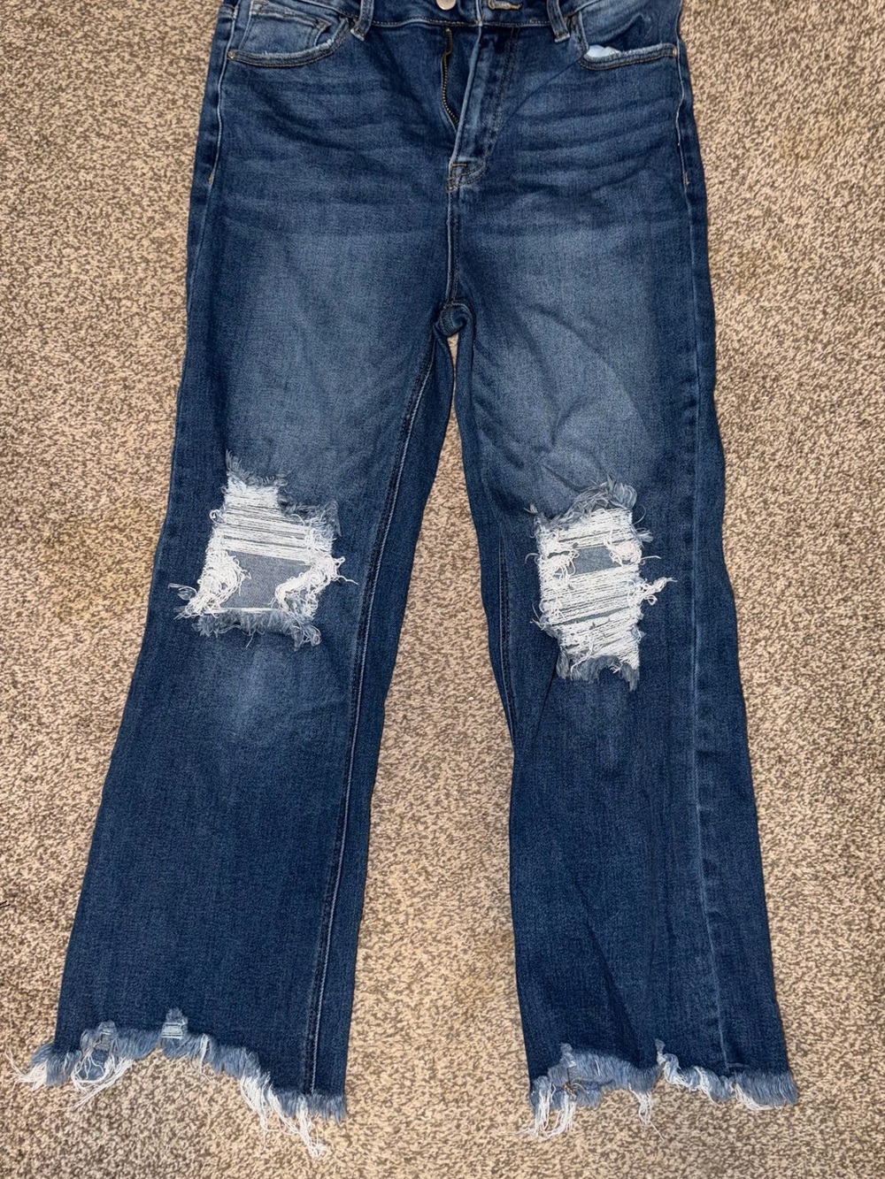 Women's Distressed Cropped Jeans in Medium Blue Wash - Picture 7 of 11